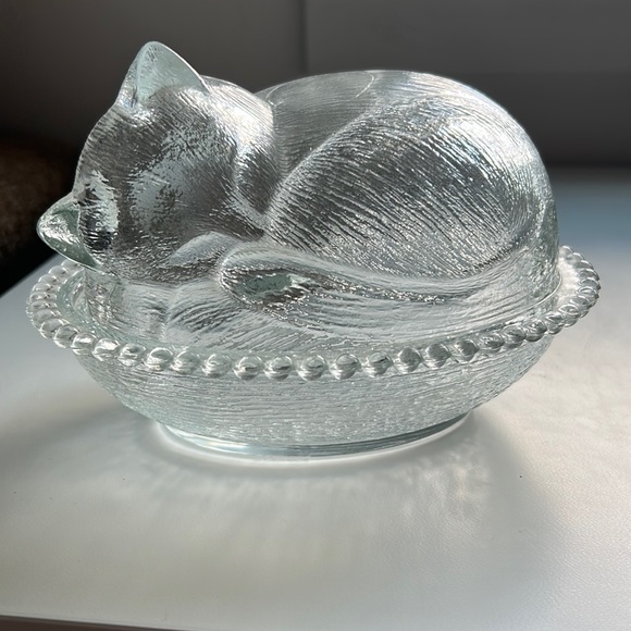 Indiana Glass Other - Indiana Glass "Kitten Candy Box" or "Sleeping Kitten in Basket" Dish